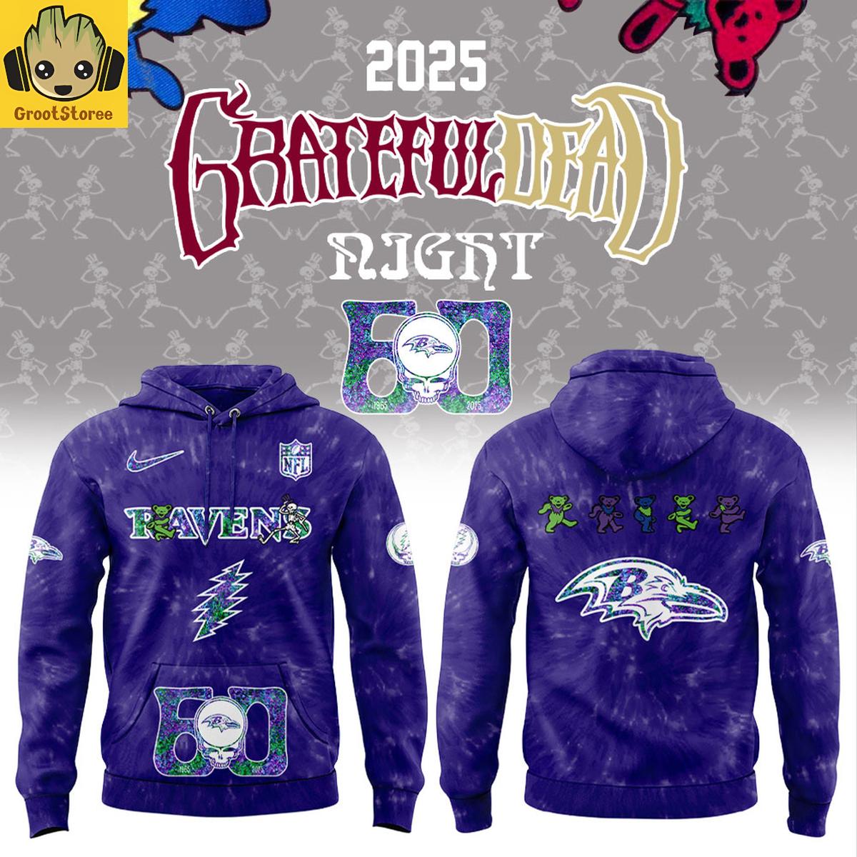 Baltimore Ravens Grateful Dead Night 60th Anniversary Hoodie Shirt Baltimore Ravens Grateful Dead Night 60th Anniversary Hoodie Shirt