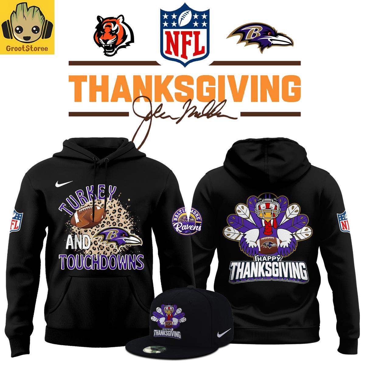 Baltimore Ravens Happy Thanksgiving Turkey And Touchdowns Hoodie Shirt Baltimore Ravens Happy Thanksgiving Turkey And Touchdowns Hoodie Shirt
