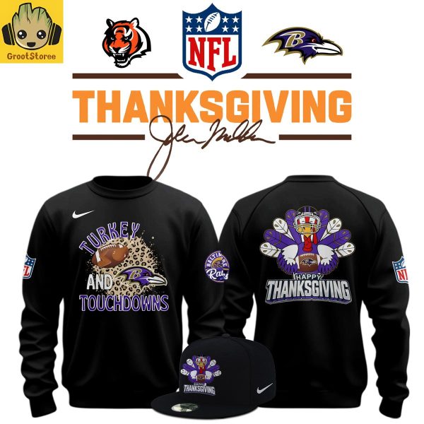 Baltimore Ravens Happy Thanksgiving Turkey And Touchdowns Hoodie Shirt