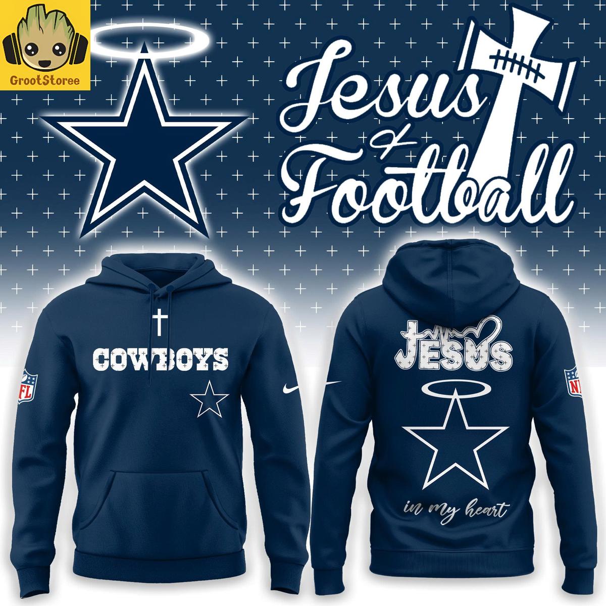 Dallas Cowboys Jesus And Football In My Heart Hoodie Shirt Dallas Cowboys Jesus And Football In My Heart Hoodie Shirt