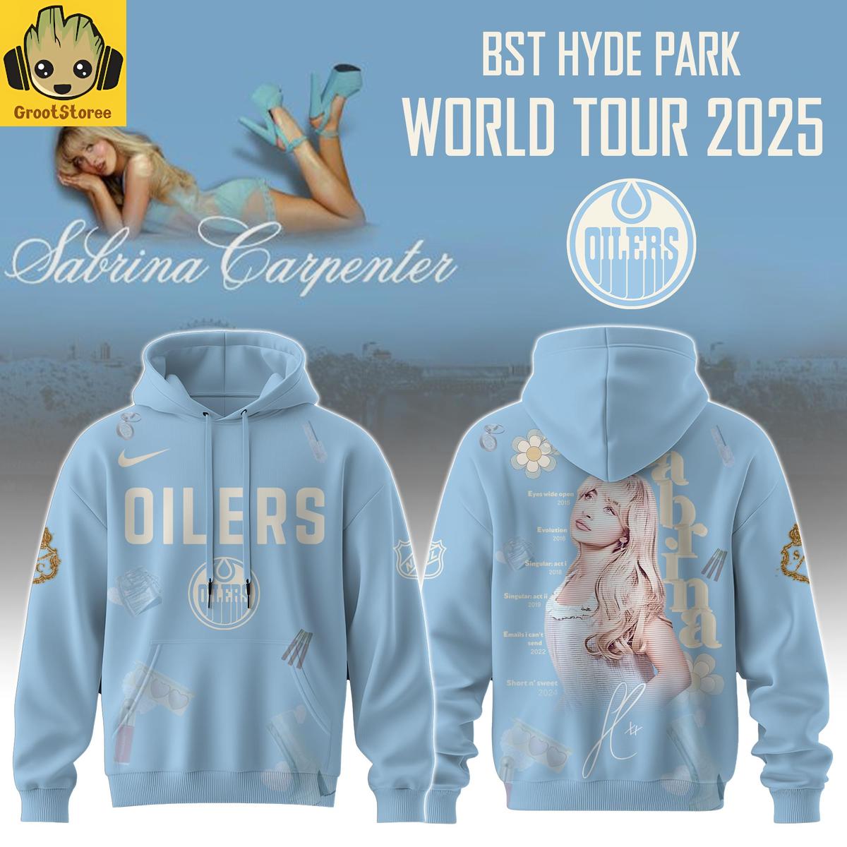 Edmonton Oilers x Sabrina Carpenter Short N' Sweet Tour Hoodie Shirt Edmonton Oilers x Sabrina Carpenter Short N' Sweet Tour Hoodie Shirt