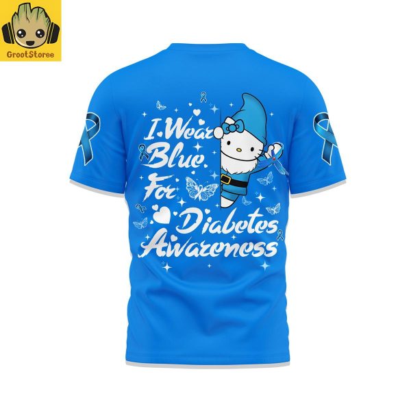 Hello Kitty I Wear Blue For Diabetes Awareness Blue Shirt