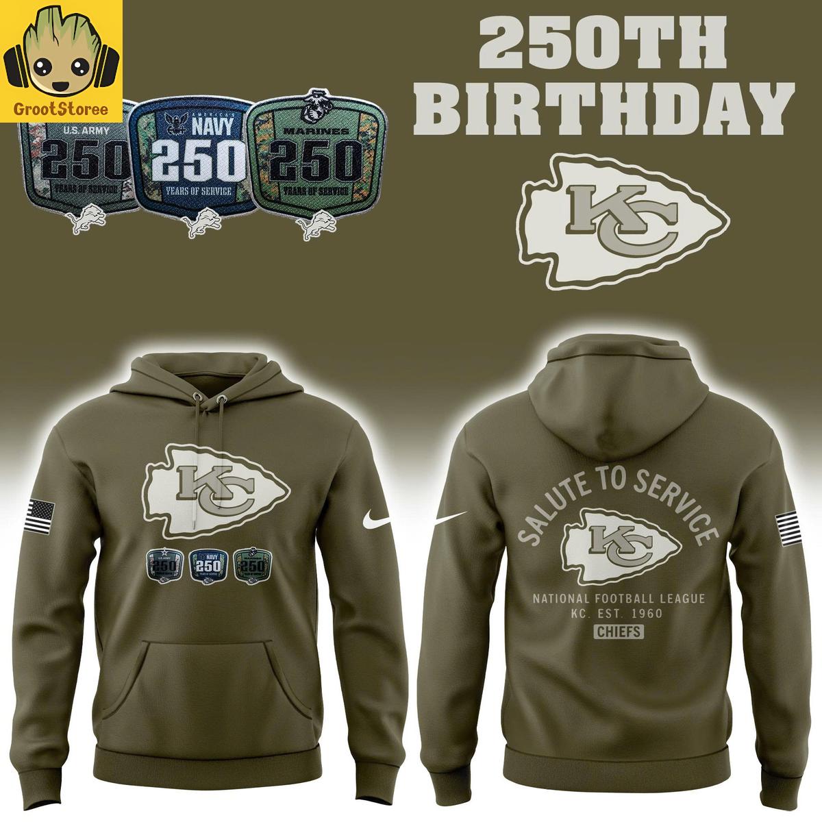 Kansas City Chiefs Salute To Service 250th Birthday Hoodie Shirt Kansas City Chiefs Salute To Service 250th Birthday Hoodie Shirt