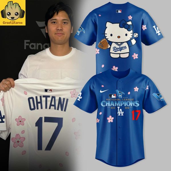 Los Angeles Dodgers National League Champions Ohtani x Hello Kitty Blue Hoodie Shirt