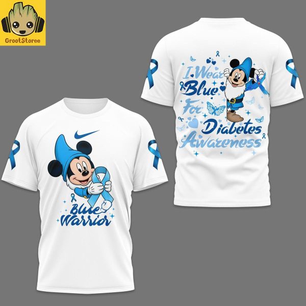 Mickey I Wear Blue For Diabetes Awareness White Shirt
