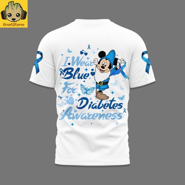 Mickey I Wear Blue For Diabetes Awareness White Shirt