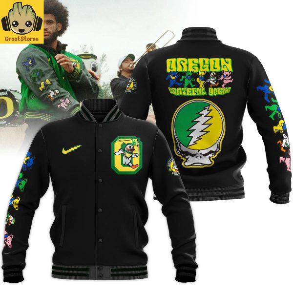 Oregon Ducks Grateful Dead 60 Years Black Baseball Jacket