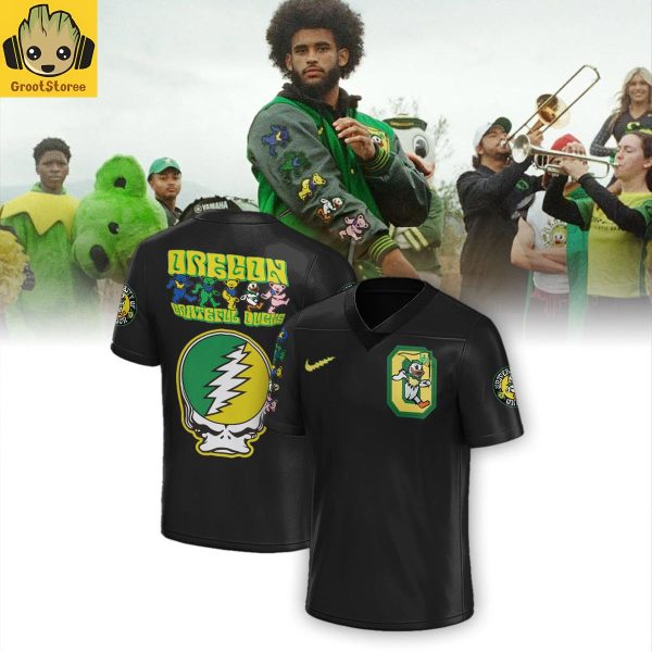 Oregon Ducks Grateful Dead 60 Years Black Football Jersey