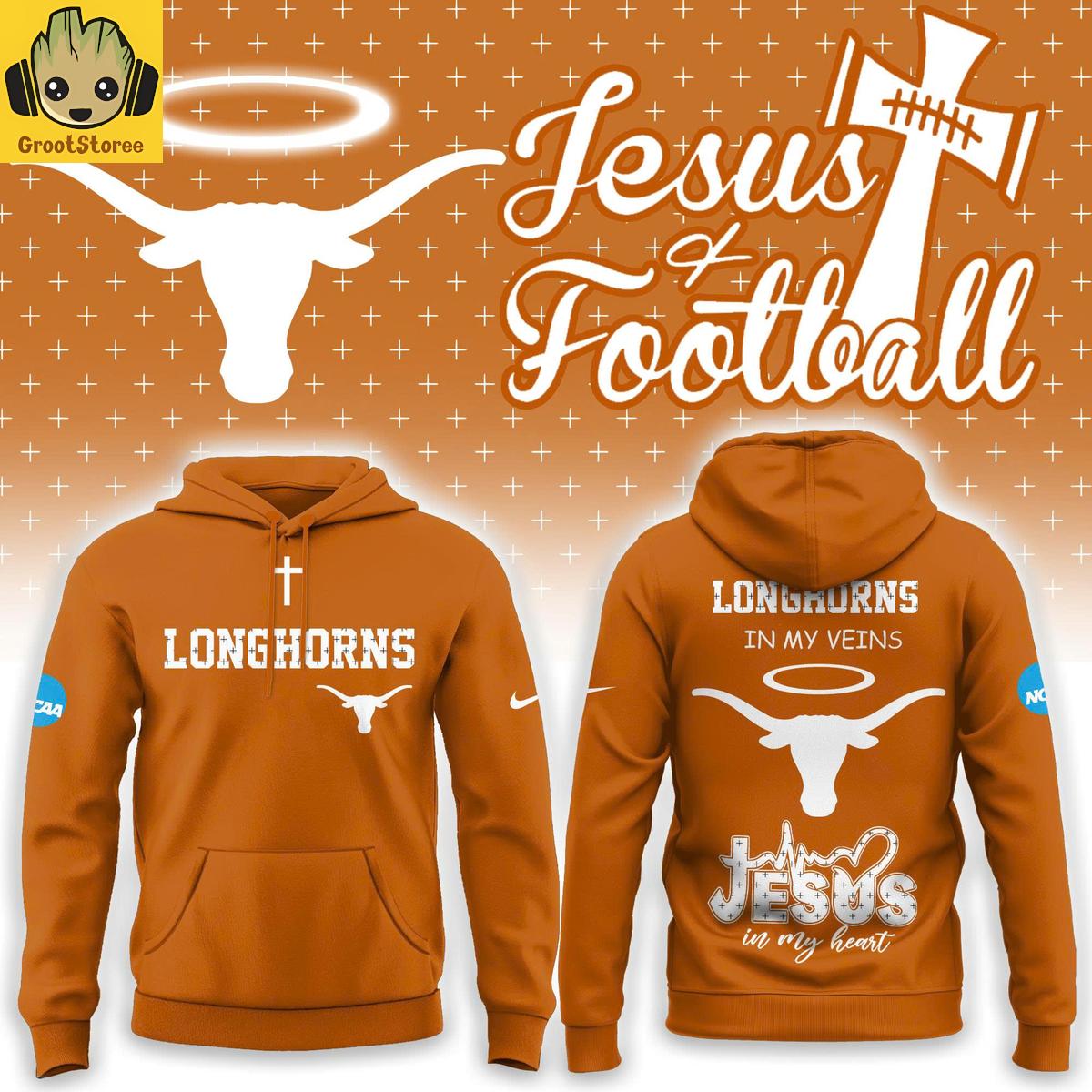Texas Longhorns Jesus And Football In My Heart Hoodie Shirt Texas Longhorns Jesus And Football In My Heart Hoodie Shirt