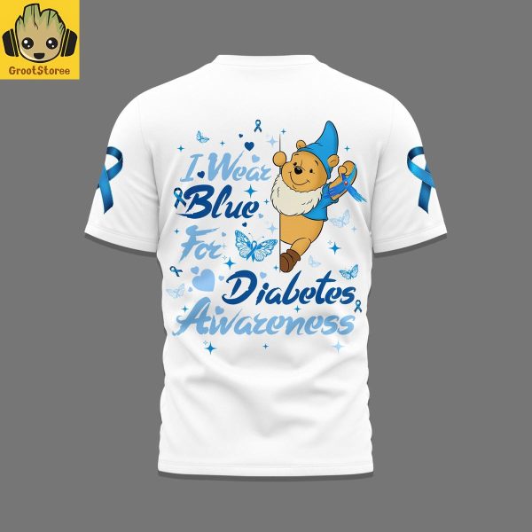 Winnie The Pooh I Wear Blue For Diabetes Awareness White Shirt