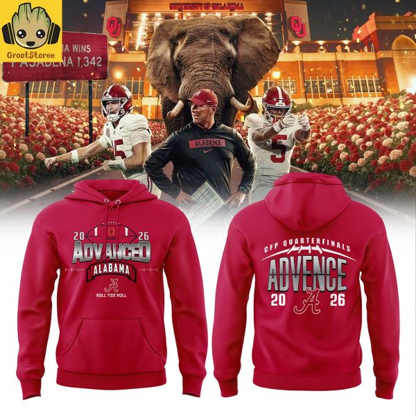 Alabama Crimson Tide Advance To The CFP Quarterfinals 2026 Red Hoodie T-Shirt