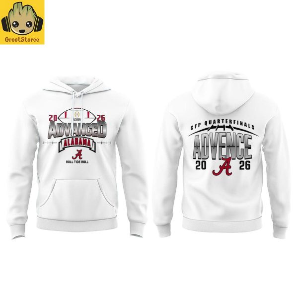 Alabama Crimson Tide Advance To The CFP Quarterfinals 2026 White Hoodie T Shirt