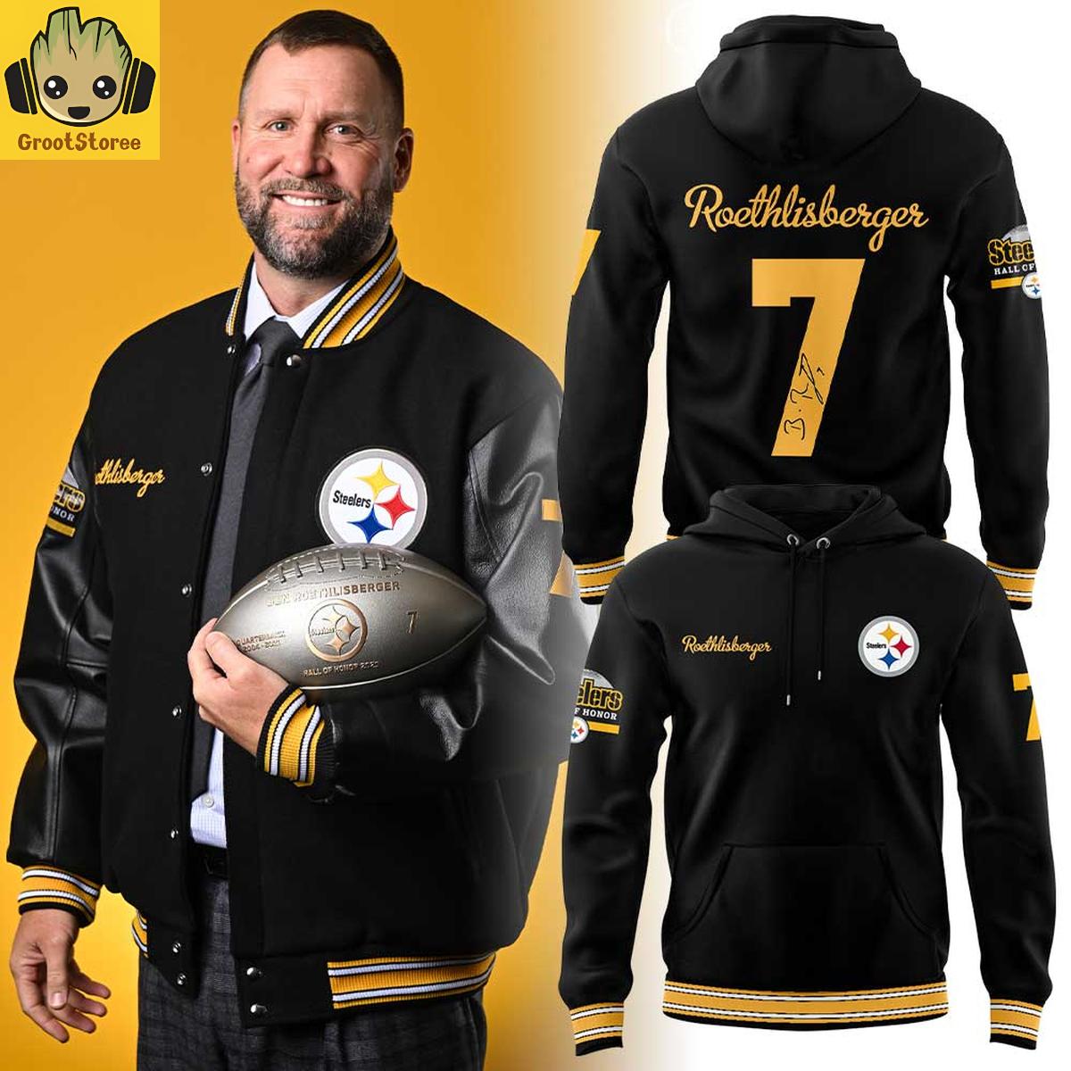 Ben Roethlisberger of Pittsburgh Steelers - Into The Hall of Honor Hoodie Ben Roethlisberger of Pittsburgh Steelers - Into The Hall of Honor Hoodie