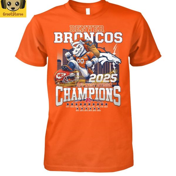 Denver Broncos 2025 AFC West Division Champions Mascot Christmas T-Shirt