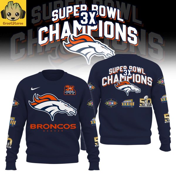 Denver Broncos 3 Time Super Bowl Champions Patch Throwback Hoodie Shirt
