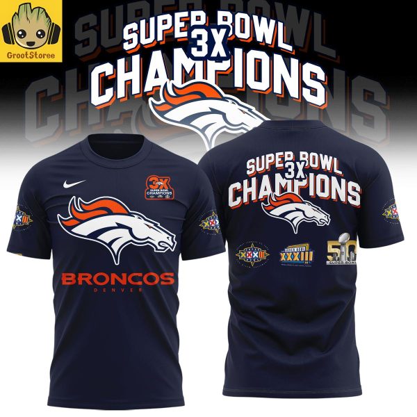 Denver Broncos 3 Time Super Bowl Champions Patch Throwback Hoodie Shirt