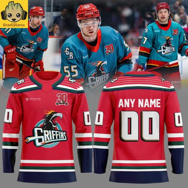 Grand Rapids Griffins Hat tricks and Hoops Night Personalized Red Hockey Jersey