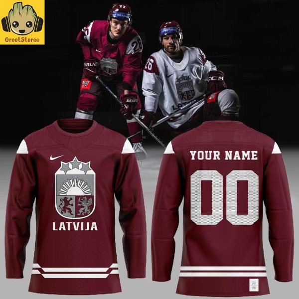 Latvijas Hokeja Federacija 2026 Winter Olympics Personalized Red Hockey Jersey
