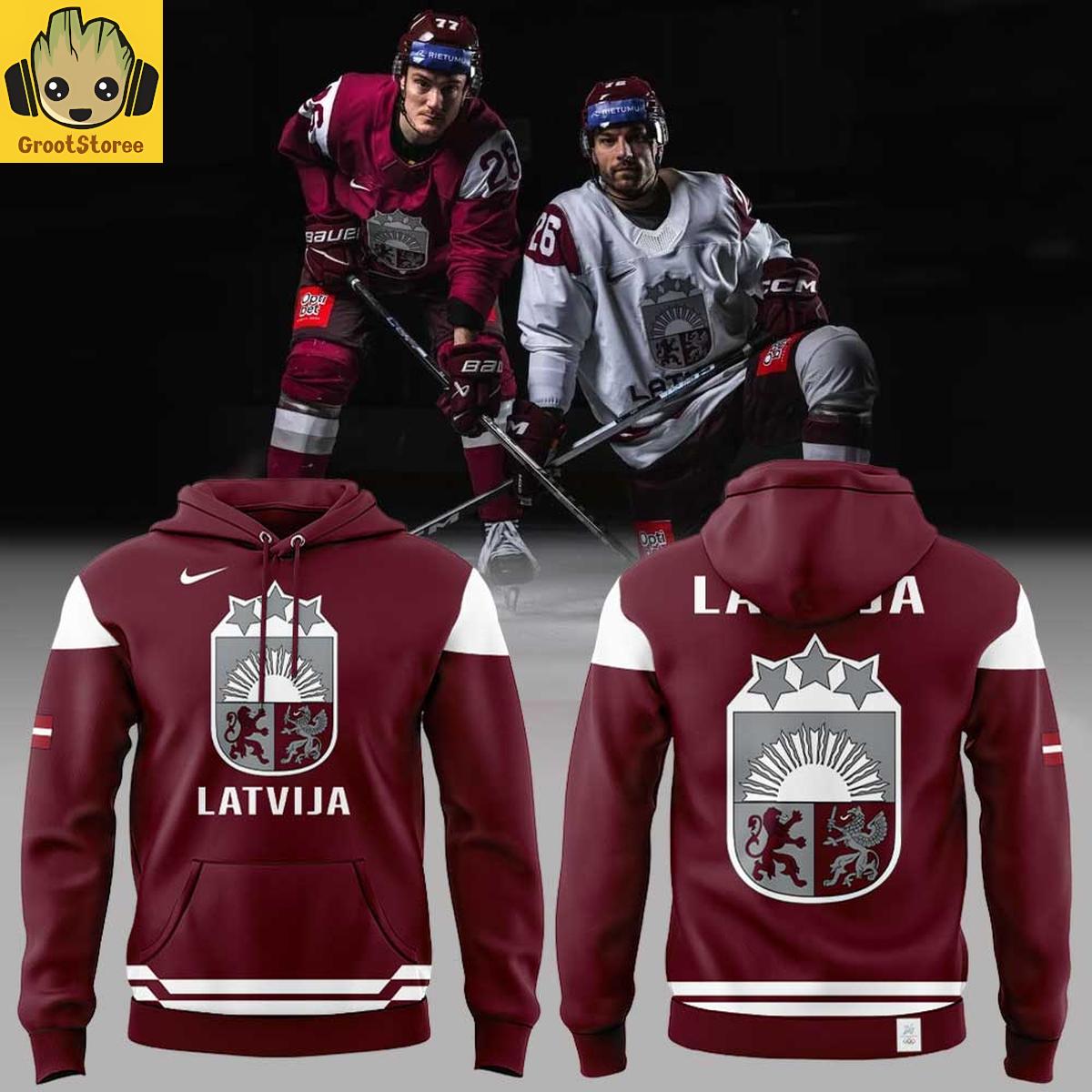 Latvijas Hokeja Federacija 2026 Winter Olympics Red Hoodie Latvijas Hokeja Federacija 2026 Winter Olympics Red Hoodie