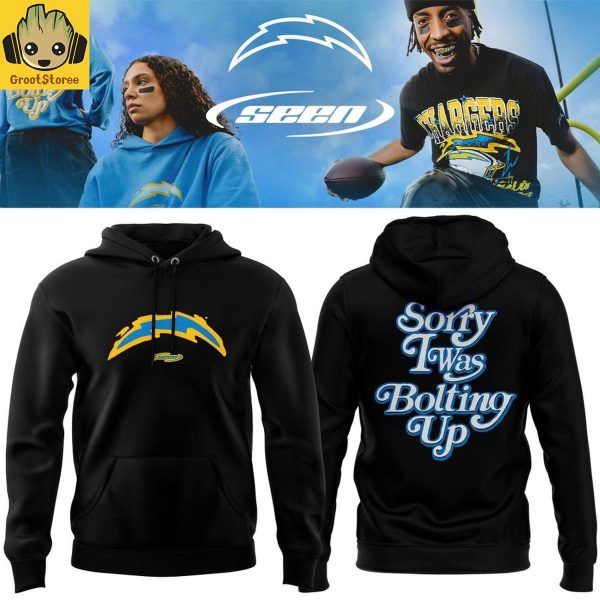Los Angeles Chargers 2025 Sorry I Was Bolting Up Black Hoodie