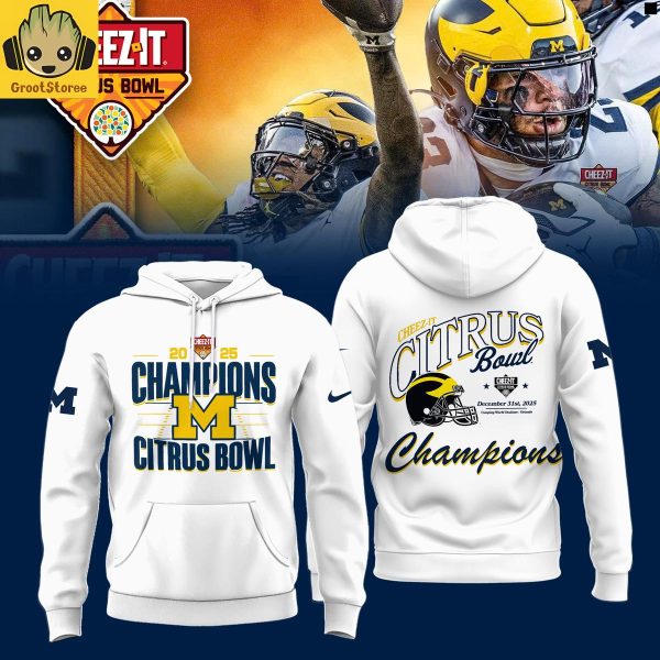 Michigan Wolverines 2025 Cheez It Citrus Bowl Champions White Hoodie Shirt