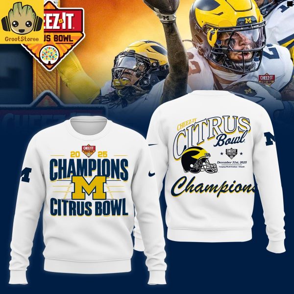Michigan Wolverines 2025 Cheez It Citrus Bowl Champions White Hoodie Shirt