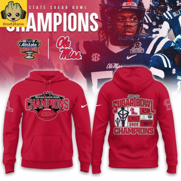 Ole Miss Rebels 2026 AllState Sugar Bowl Champions Red Hoodie Shirt