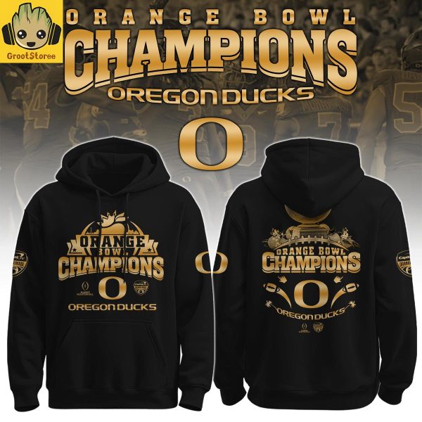 Oregon Ducks Football Orange Bowl Champions 2025 Gold Hoodie Shirt