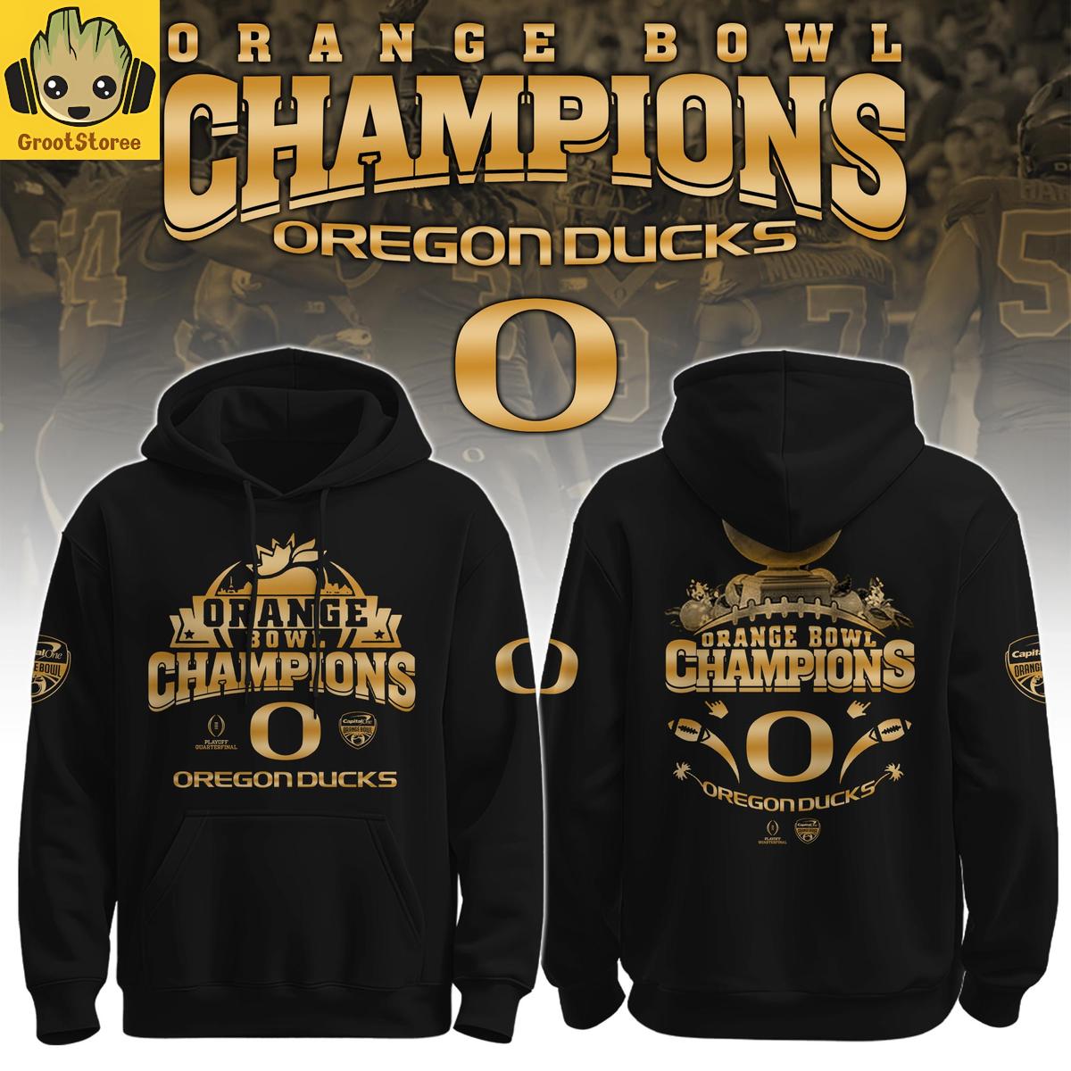 Oregon Ducks Football Orange Bowl Champions 2025 Gold Hoodie Shirt Oregon Ducks Football Orange Bowl Champions 2025 Gold Hoodie Shirt