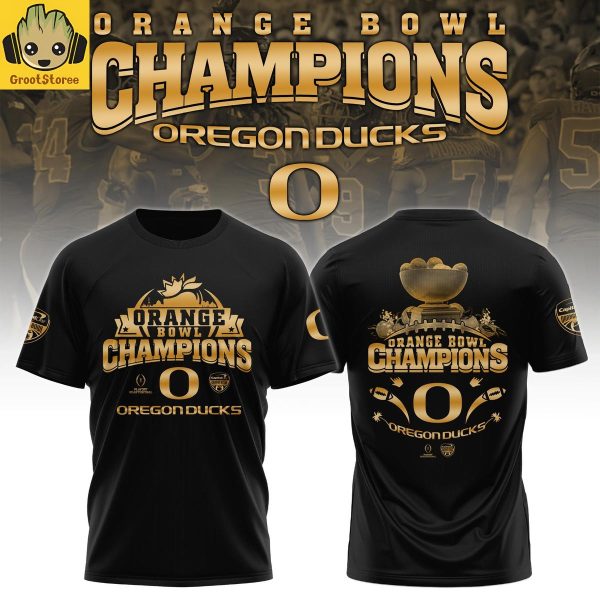 Oregon Ducks Football Orange Bowl Champions 2025 Gold Hoodie Shirt