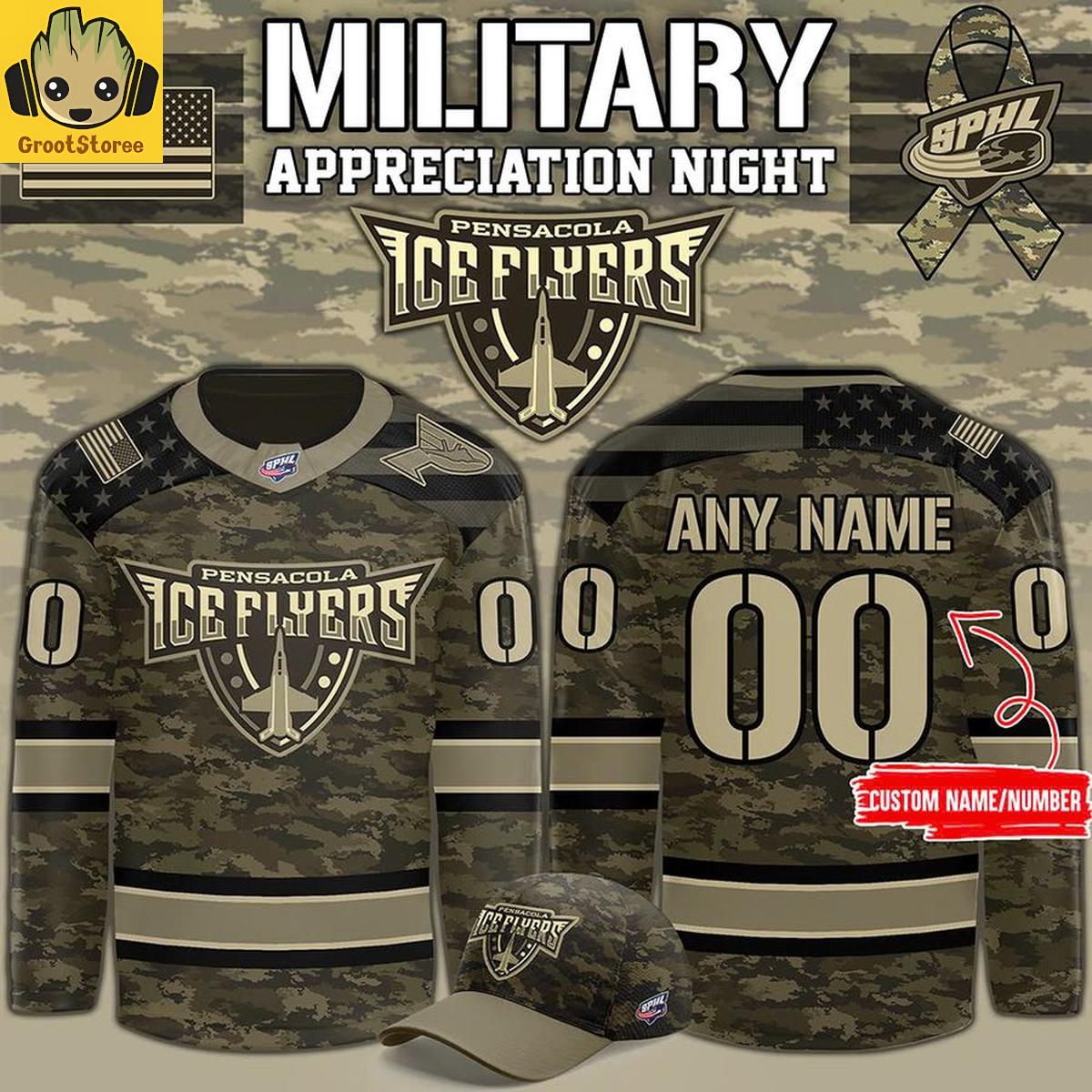 Pensacola Ice Flyers Military Appreciation Night 2025 Personalized Hockey Jersey Pensacola Ice Flyers Military Appreciation Night 2025 Personalized Hockey Jersey