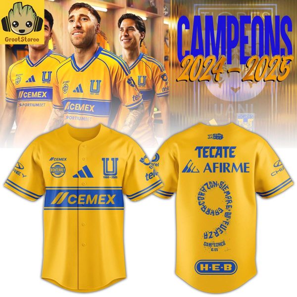 Tigres UANL Champions Liga MX 2025 Baseball Jersey