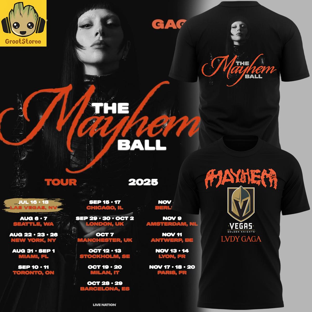 Vegas Gold Knights x Lady Gaga The Mayhem Ball Tour 2025 T-Shirt Vegas Gold Knights x Lady Gaga The Mayhem Ball Tour 2025 T-Shirt