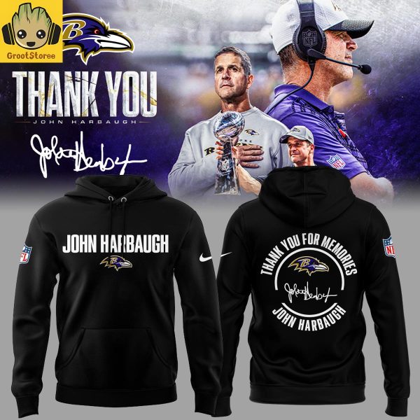 Baltimore Ravens Thank you For Memories Coach Harbaugh Black Hoodie T-Shirt