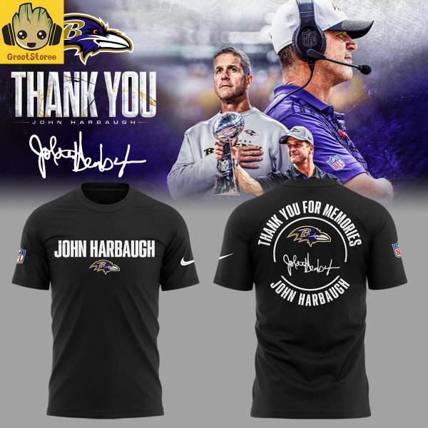Baltimore Ravens Thank you For Memories Coach Harbaugh Black Hoodie T Shirt