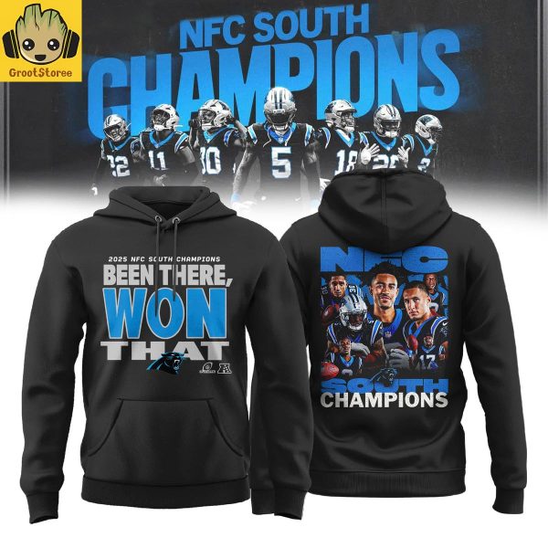 Carolina Panthers 2025 NFC South Division Champions Locker Room Trophy Hoodie T-Shirt