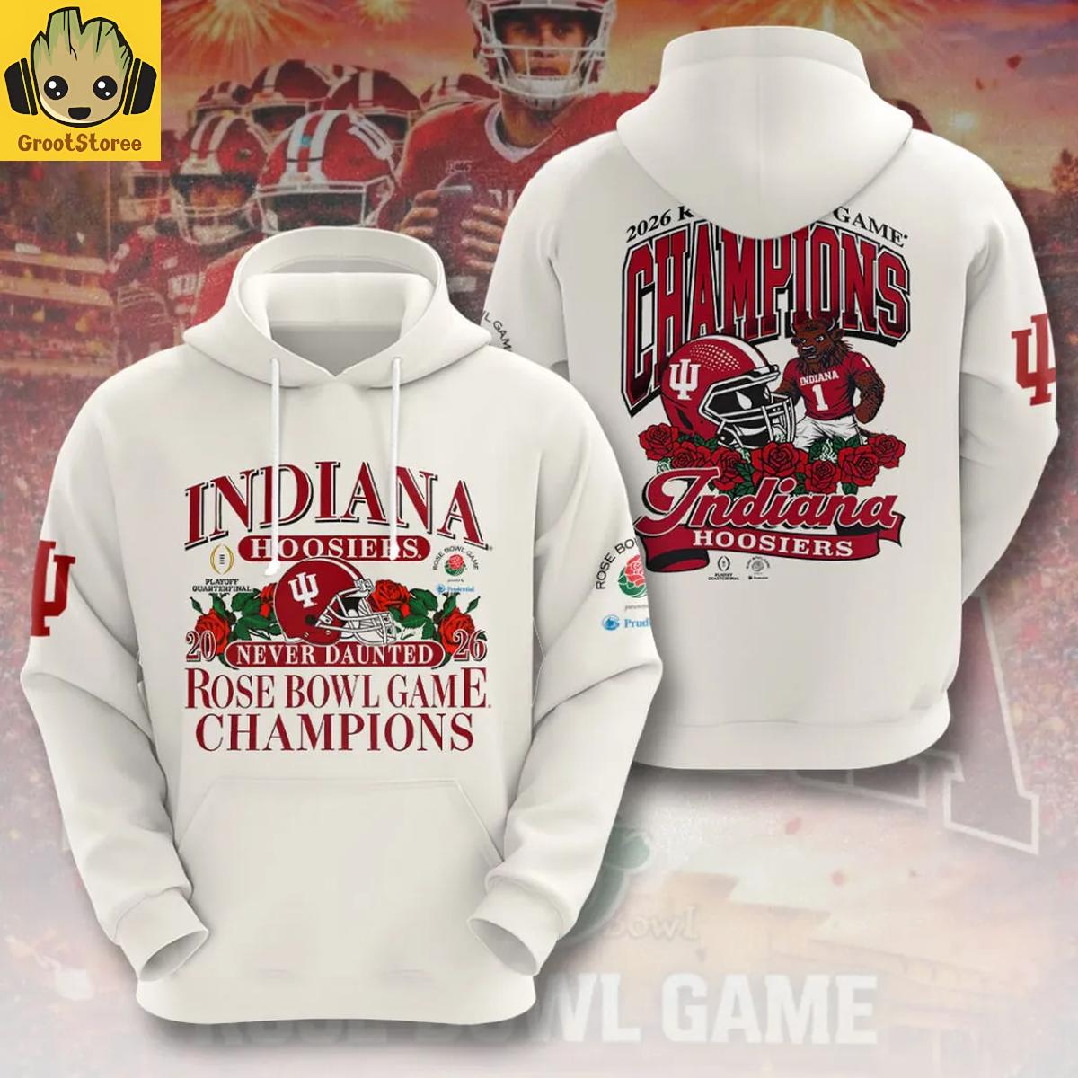 Indiana Hoosiers 2026 Rose Bowl Game Champions Beige Hoodie T-Shirt Indiana Hoosiers 2026 Rose Bowl Game Champions Beige Hoodie T-Shirt