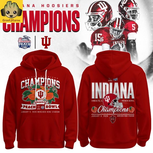 Indiana Hoosiers Chick-fil-A Peach Bowl Champions 2026 Red Hoodie Shirt