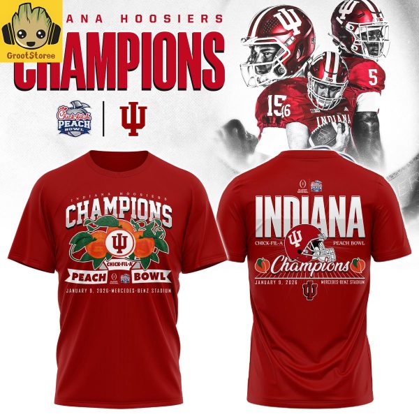 Indiana Hoosiers Chick fil A Peach Bowl Champions 2026 Red Hoodie Shirt