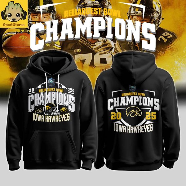 Iowa Hawkeyes 2025 ReliaQuest Bowl Champions Black Hoodie Shirt