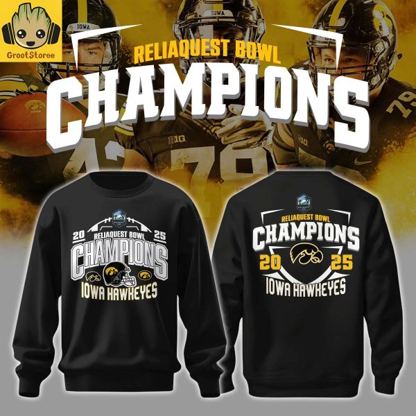 Iowa Hawkeyes 2025 ReliaQuest Bowl Champions Black Hoodie Shirt