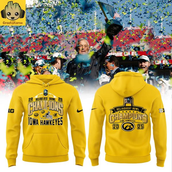 Iowa Hawkeyes ReliaQuest Bowl Champions 2025 Yellow Hoodie T-Shirt