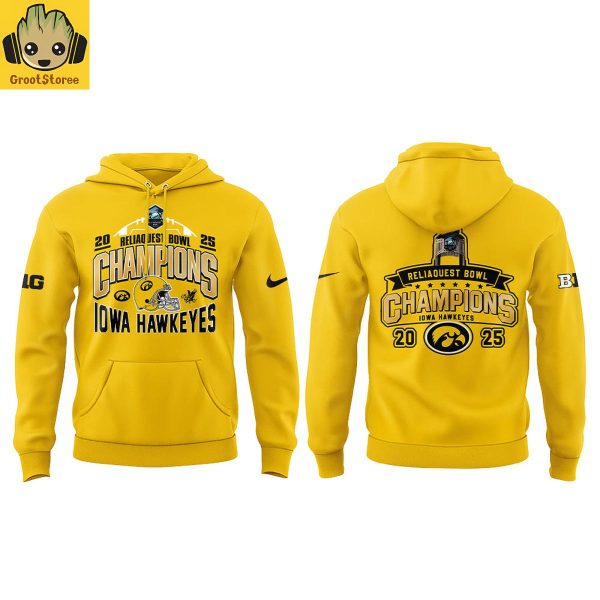 Iowa Hawkeyes ReliaQuest Bowl Champions 2025 Yellow Hoodie T Shirt