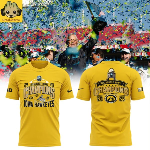 Iowa Hawkeyes ReliaQuest Bowl Champions 2025 Yellow Hoodie T Shirt