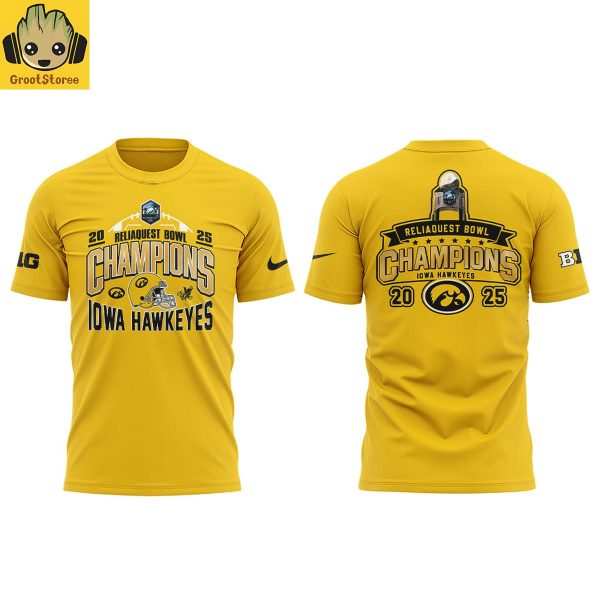 Iowa Hawkeyes ReliaQuest Bowl Champions 2025 Yellow Hoodie T Shirt