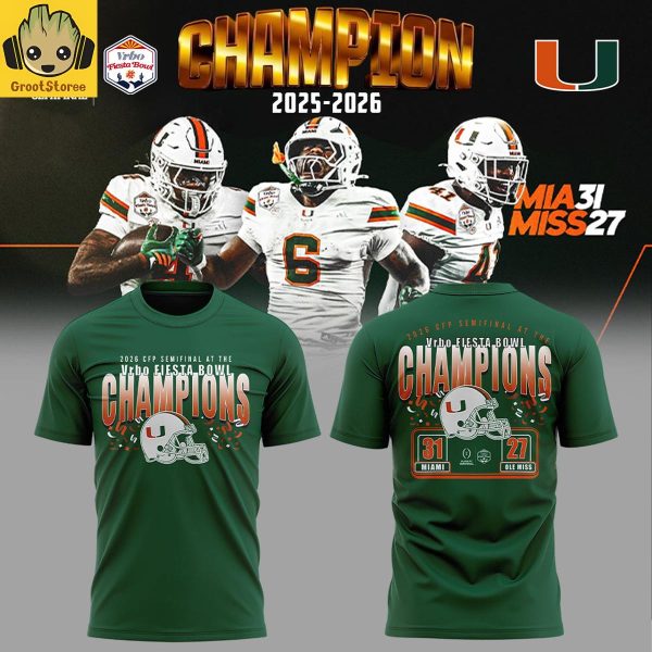 Miami Hurricanes Vrbo Fiesta Bowl Champions 2026 Final Score Hoodie T Shirt