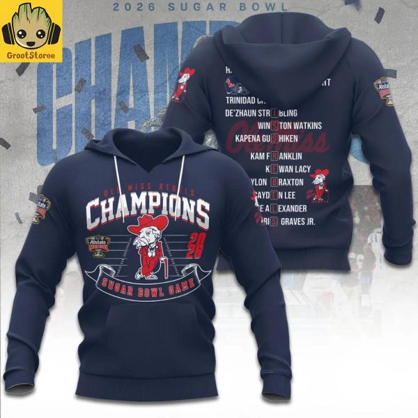 Ole Miss Rebels 2026 Sugar Bowl Champions Players Navy Hoodie T-Shirt