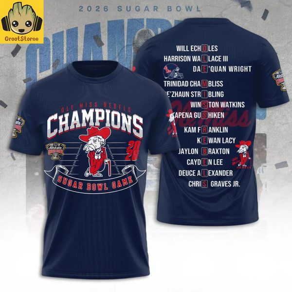 Ole Miss Rebels 2026 Sugar Bowl Champions Players Navy Hoodie T Shirt