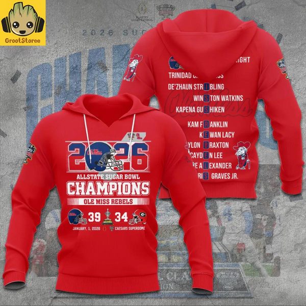 Ole Miss Rebels 2026 Sugar Bowl Champions Players Red Hoodie T-Shirt