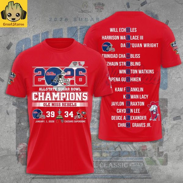 Ole Miss Rebels 2026 Sugar Bowl Champions Players Red Hoodie T Shirt